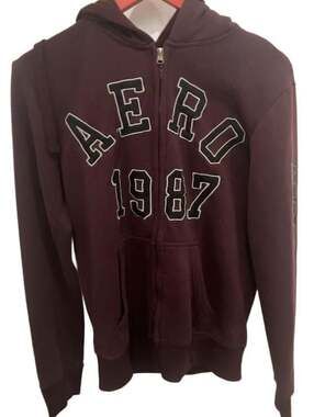 Aéropostale Full-Zip Hoodie Size S Maroon Aero 1987